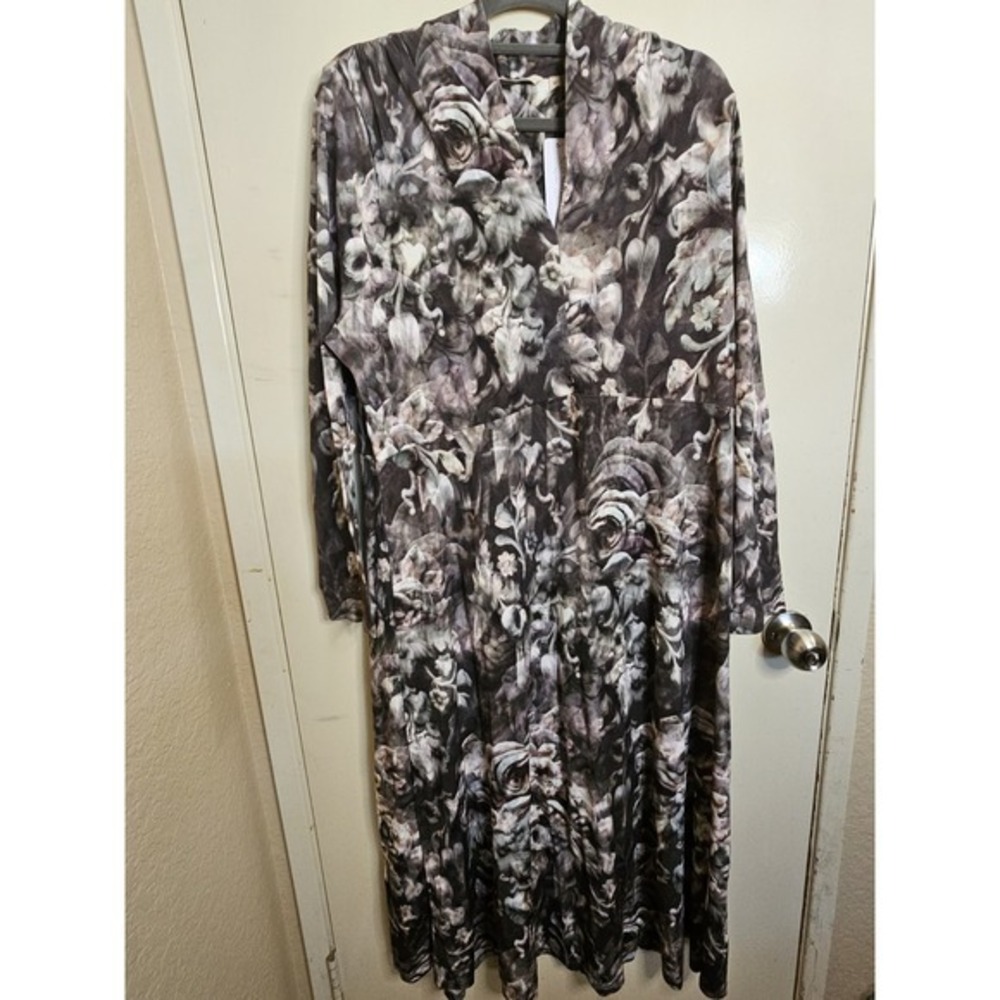 NWT Soft Surroundings Naima Long‎ Sleeve Marble Print Maxi Dress 1X